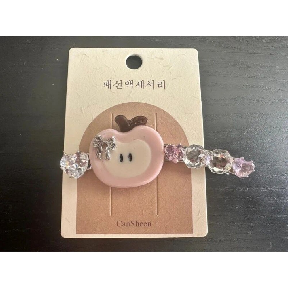 kawaii pastel plaid apple hair clip
